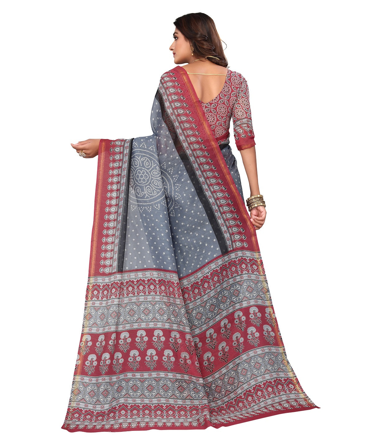Vamika Linen Jari Border Grey Bollywood Style Saree | Grocsy