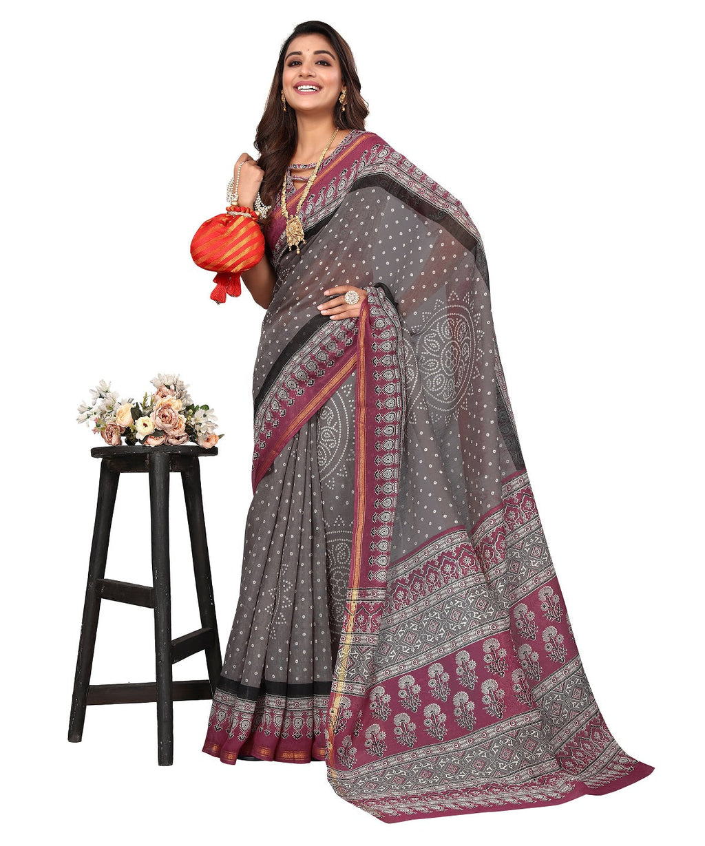 Vamika Linen Jari Border Grey Bollywood Style Saree | Grocsy