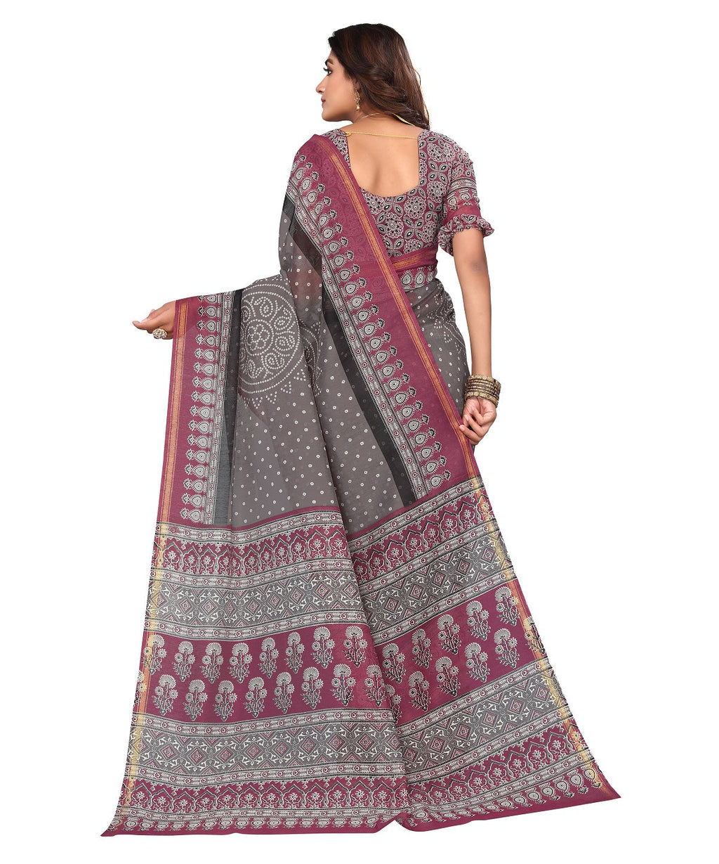 Vamika Linen Jari Border Grey Bollywood Style Saree | Grocsy
