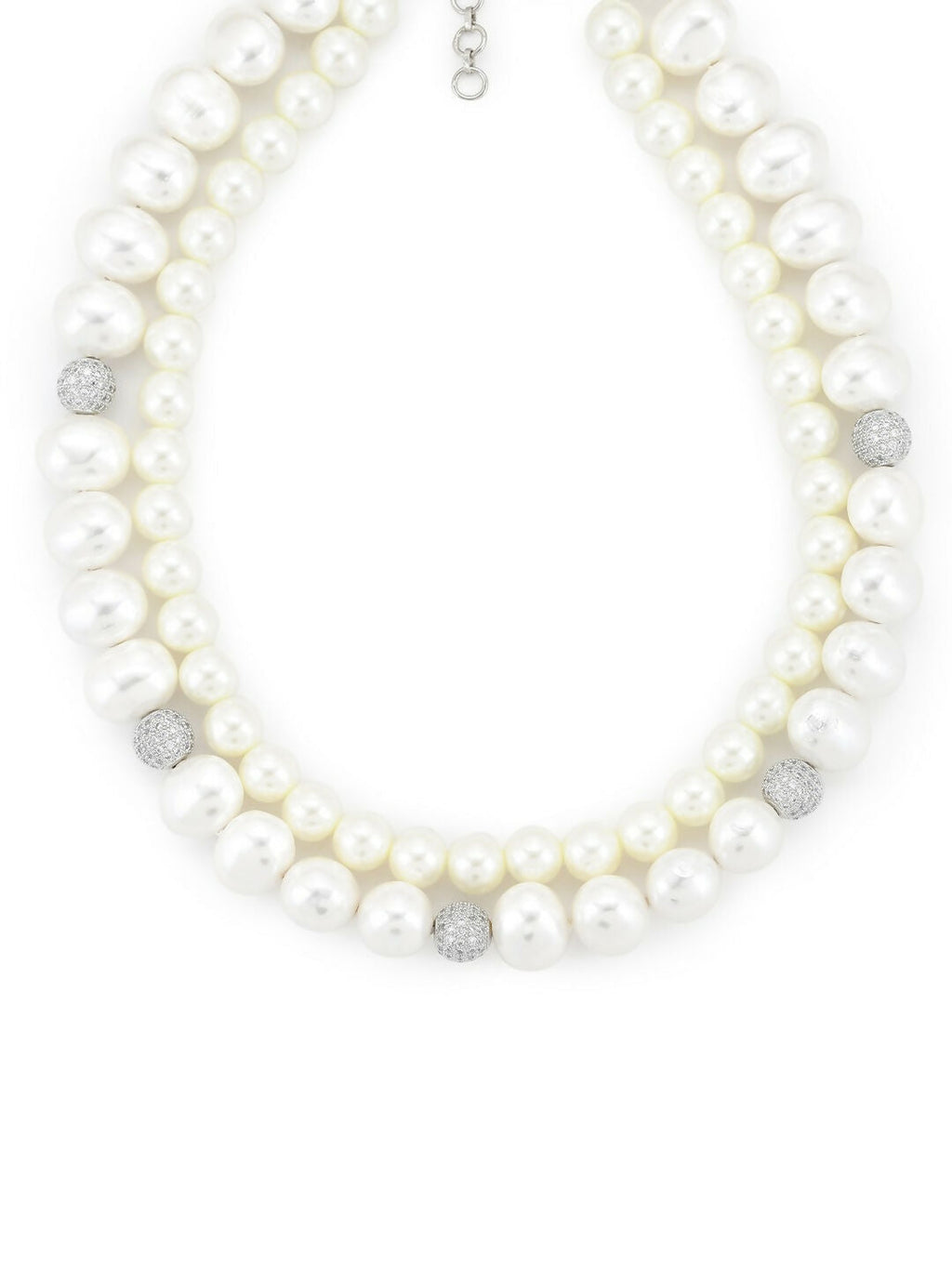 Layered Pearl White Neckpiece in Silver Chain- Ruby Raang | Grocsy