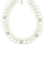 Layered Pearl White Neckpiece in Silver Chain- Ruby Raang | Grocsy