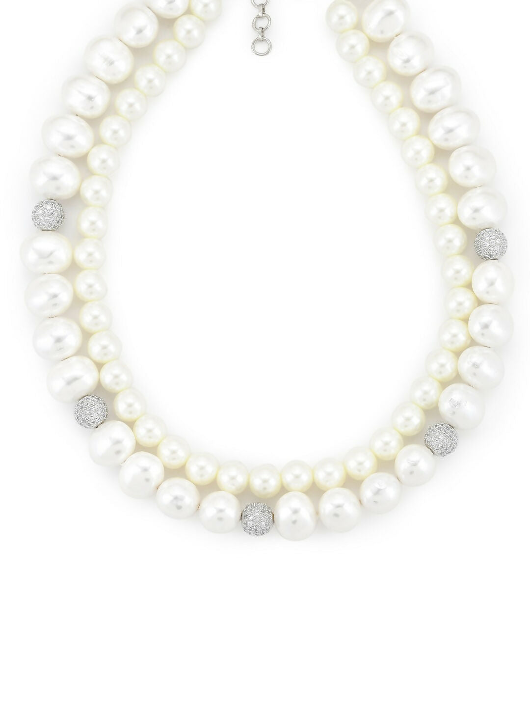 Layered Pearl White Neckpiece in Silver Chain- Ruby Raang | Grocsy