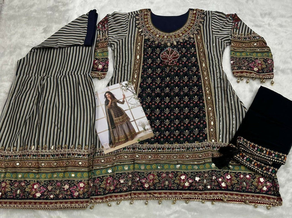 Anaita Black Heavy Crepe Silk Ready Made Suit with Multi Digital Printed & Aari Work | Grocsy