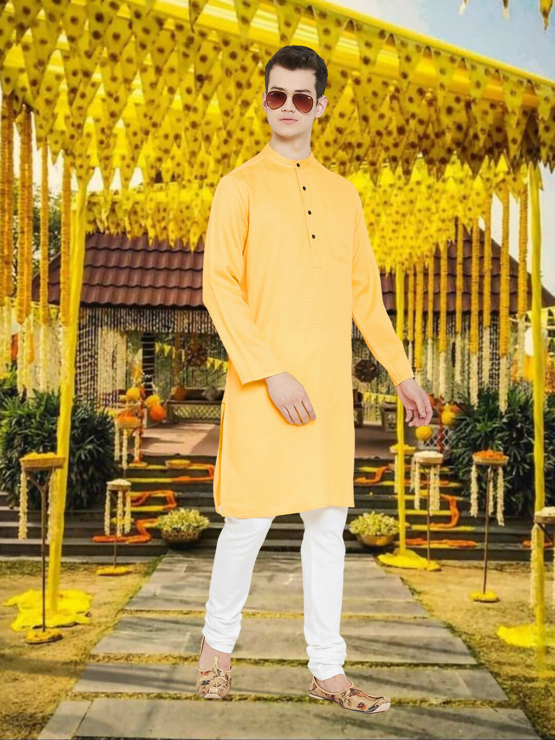 Even Apparels Men's Embroided Yellow Kurta | Grocsy