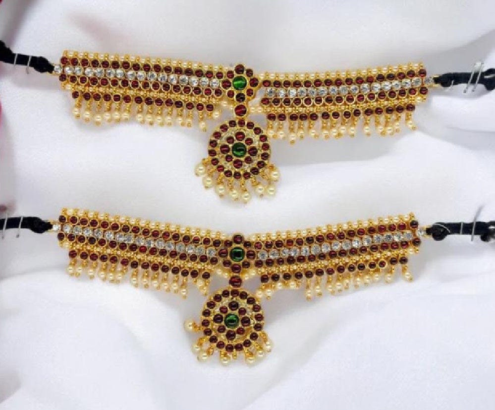 Elite Trading Classical Dance Bajuband – Kempu Red & White Stone Armlet for Bharatanatyam & Kuchipudi/Unisex- Both Men and Women can use | Grocsy