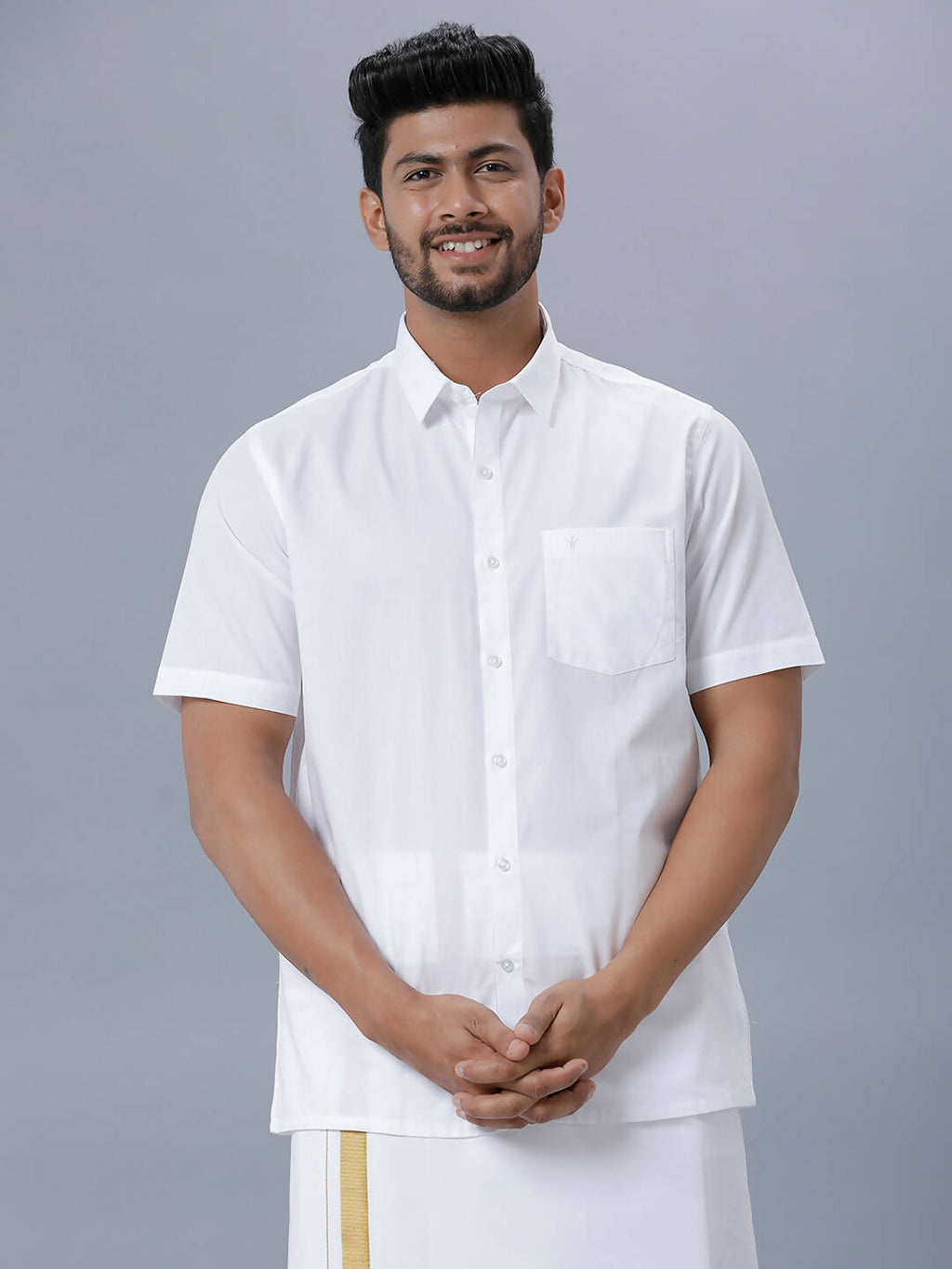 Ramraj Cotton Mens Half Sleeve Formal Poly Cotton White Shirt | Grocsy