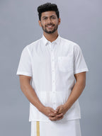 Ramraj Cotton Mens Half Sleeve Formal Poly Cotton White Shirt | Grocsy