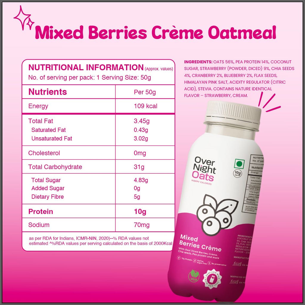 OverNightOats Vegan Mixed Berries Crème Oatmeal | Grocsy
