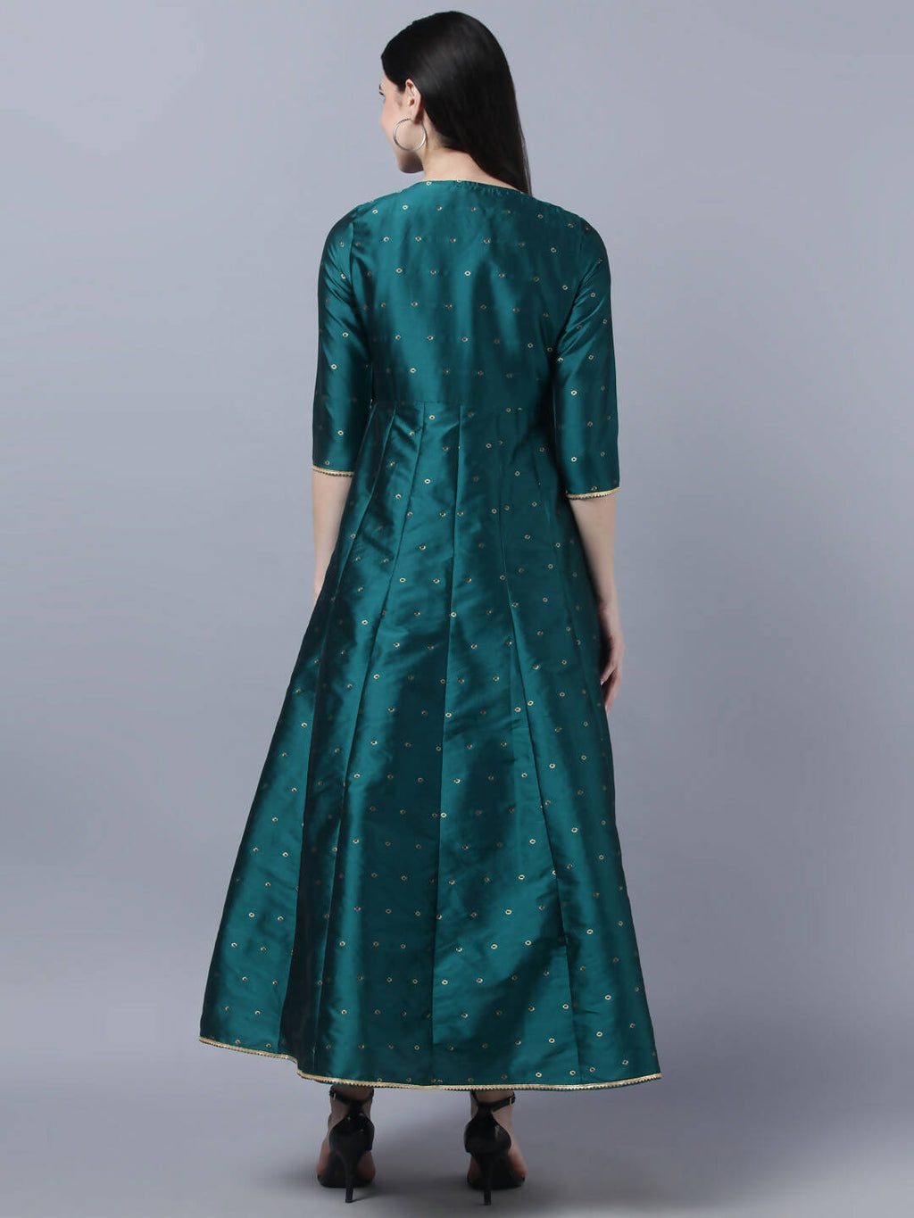 Myshka Green Red Ethnic Motifs Ethnic Anarkali Dress With Dupatta | Grocsy