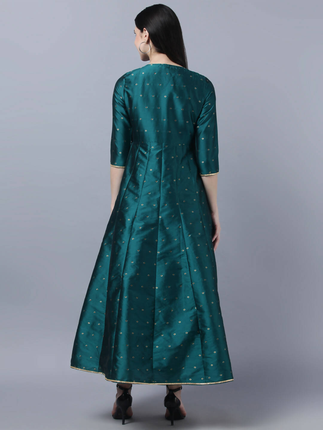 Myshka Green Red Ethnic Motifs Ethnic Anarkali Dress With Dupatta | Grocsy