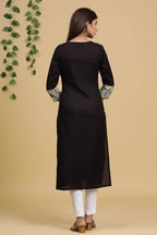 Yufta Women Black & Yellow Geometric Yoke Design Straight Kurta | Grocsy