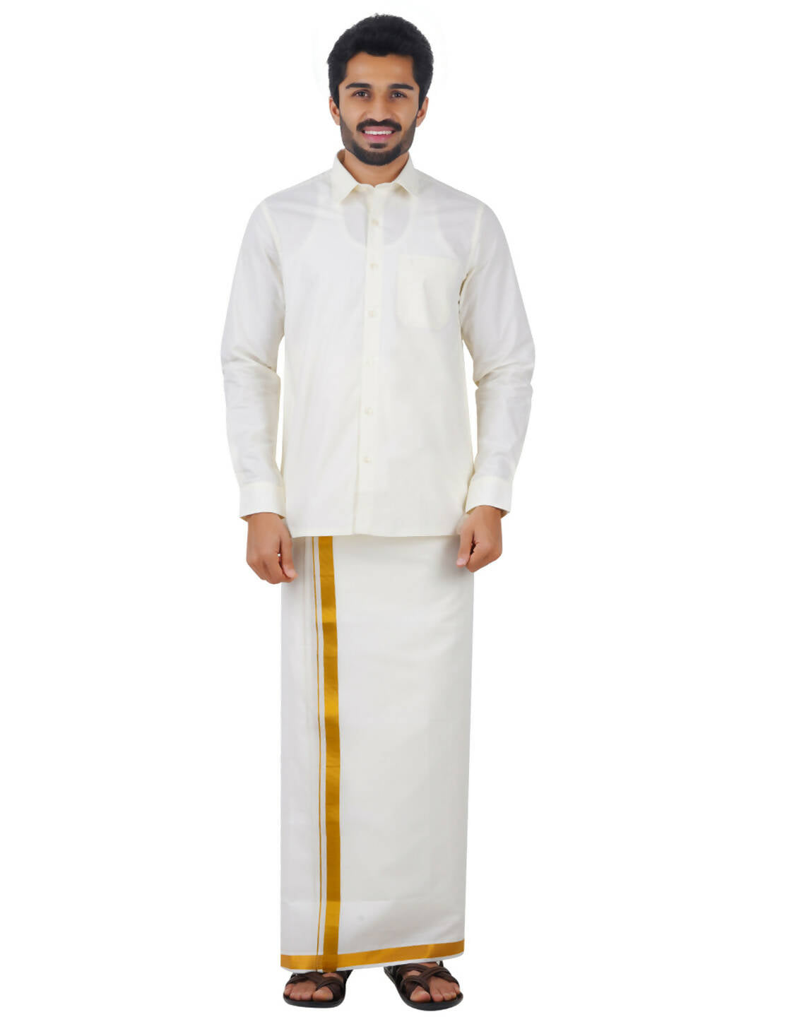 Ramraj Cotton Mens Cotton Light Cream Colour Full Sleeve Shirt | Grocsy