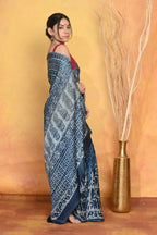 Very Much Indian Modal Silk Ajrakh Handblock Printed Natural Dyes Sleek Border Saree - Powder Blue | Grocsy