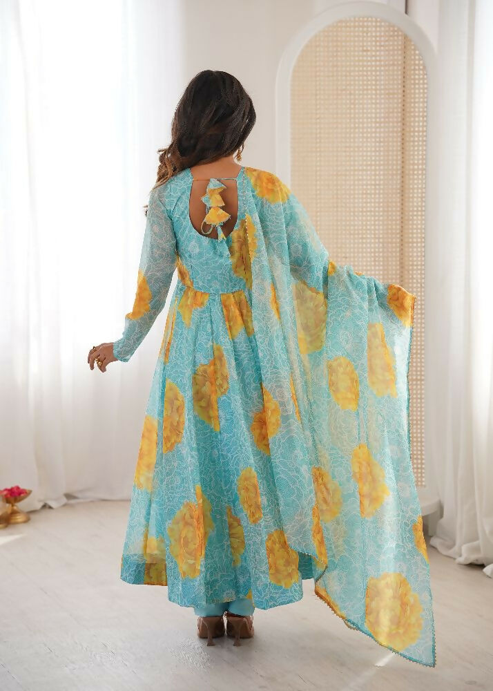 Teeya Creation Multi Color Soft Organza Silk Digital Print Party Wear Gown | Grocsy