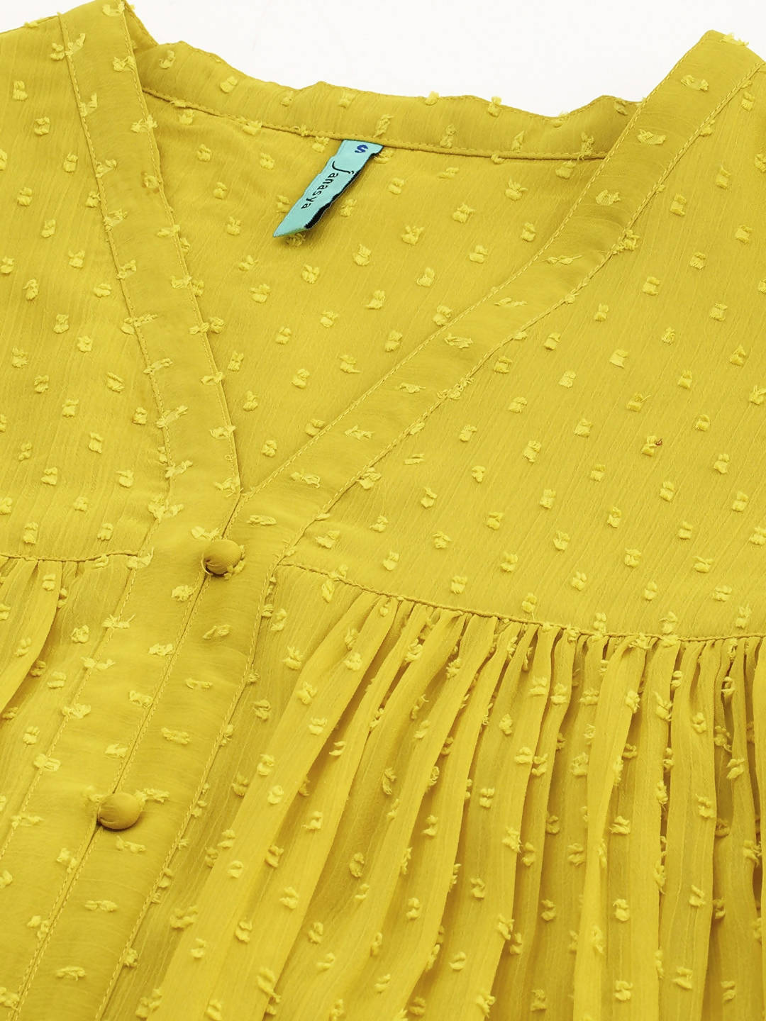Janasya Women Mustard Yellow Dobby Weave Poly Chiffon Kurta | Grocsy