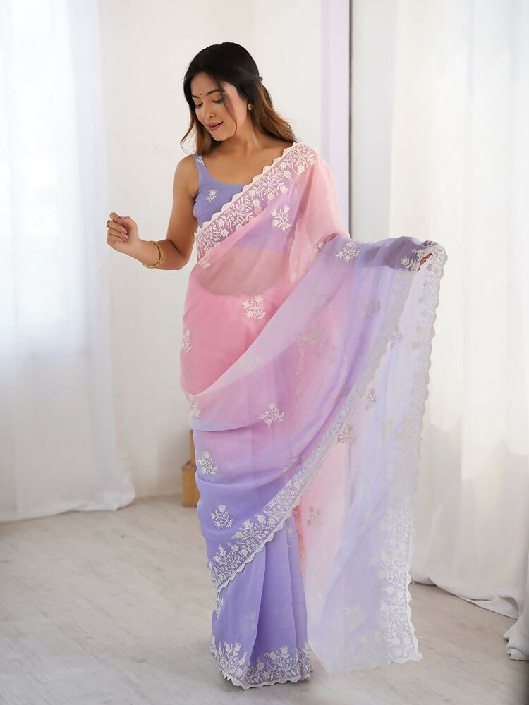 Light Pink Crunchy Silk Embroidery Work Party Wear Saree - Lakshita | Grocsy