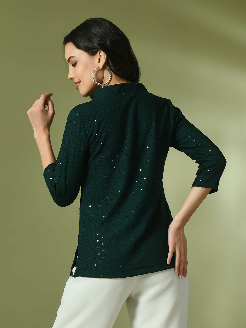 Myshka Women's Green Embellished Cotton Regular Party Tunic | Grocsy