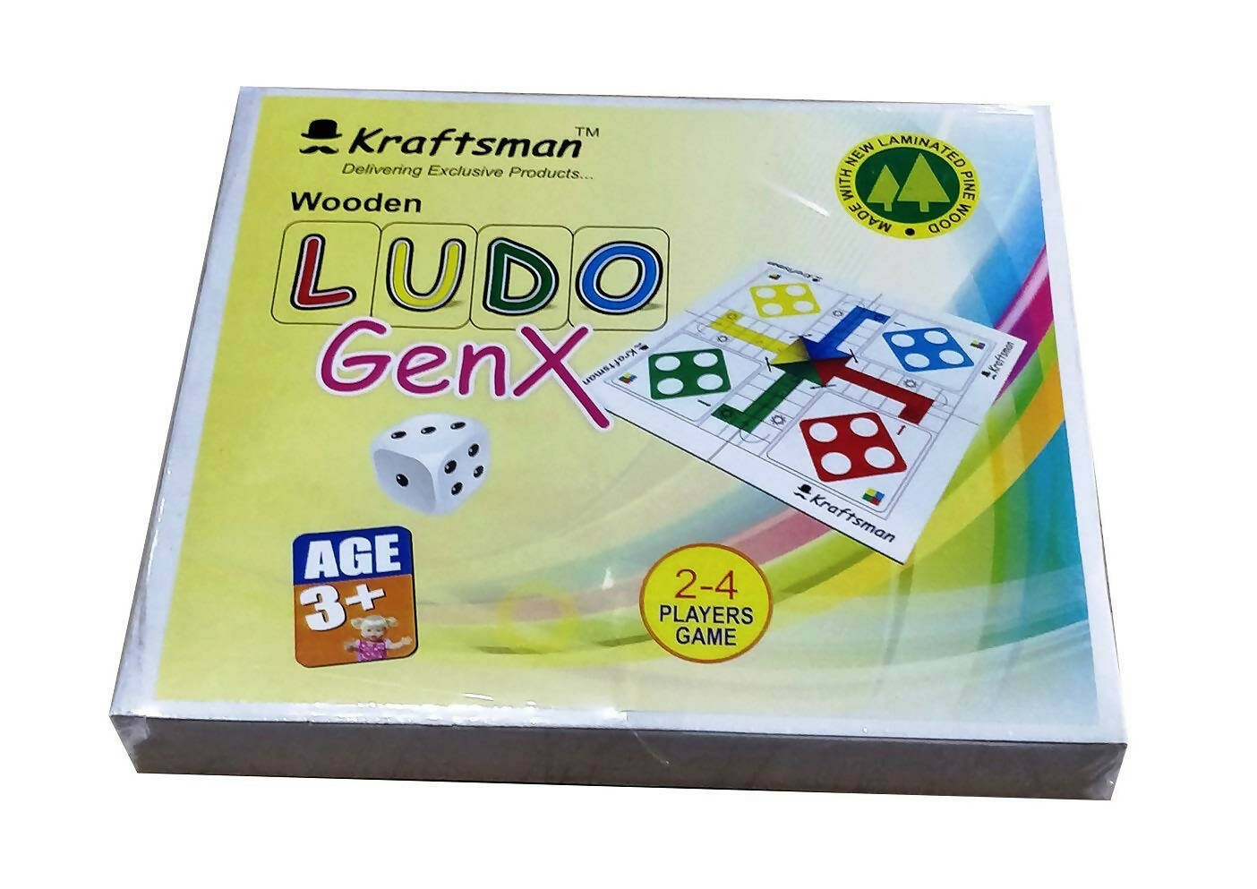Kraftsman Wooden Portable Ludo Board Game for Kids and Adults (11?11 Inches) | Travel Pouch Included for Pawns and Dice | Grocsy