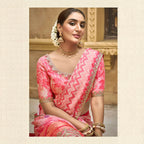 Pink Gajji Silk Foil With Moti Work Saree With Unstitched Blouse - Norita Gajri | Grocsy