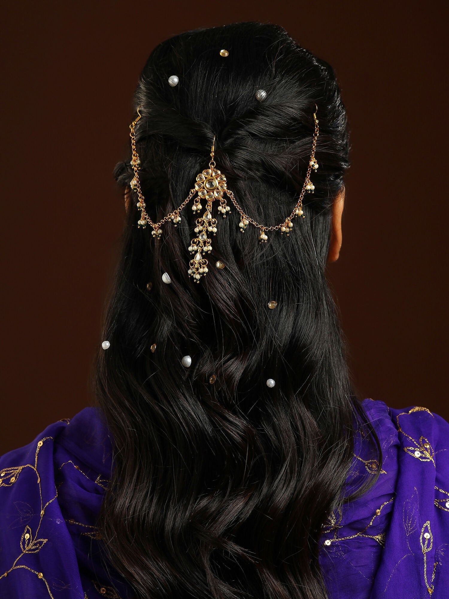 Ruby Raang Gold Flower Kundan Hair Jewelry | Grocsy