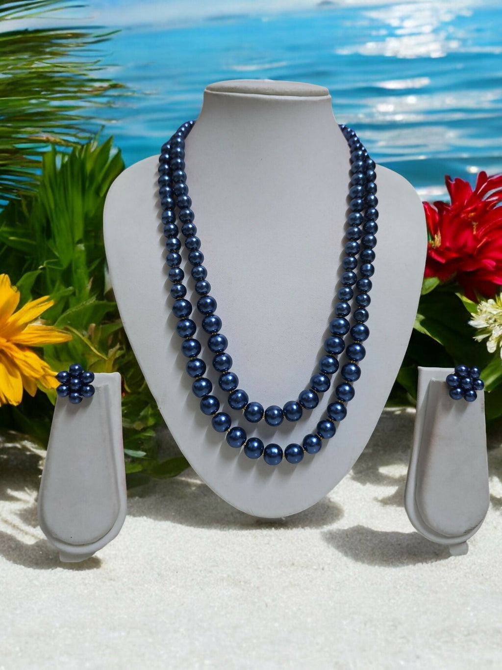 Inhanns Everyday Workwear Pearl Set (Double Layered Pearls) - Blue | Grocsy
