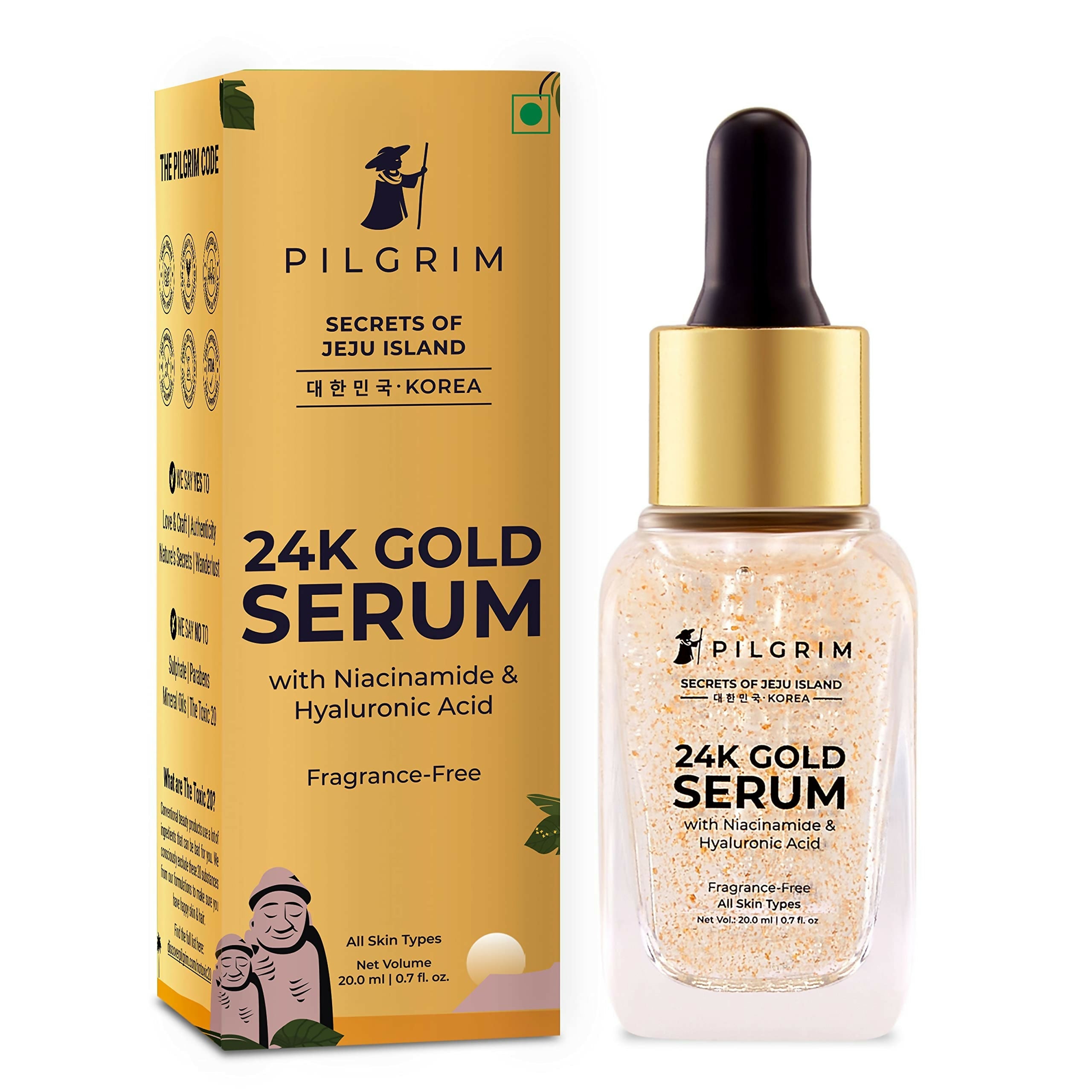 Pilgrim 24K Gold Face Serum With Niacinamide & Hyaluronic Acid, Dewy Primer For Face Make-Up - Korean Skin Care | Grocsy