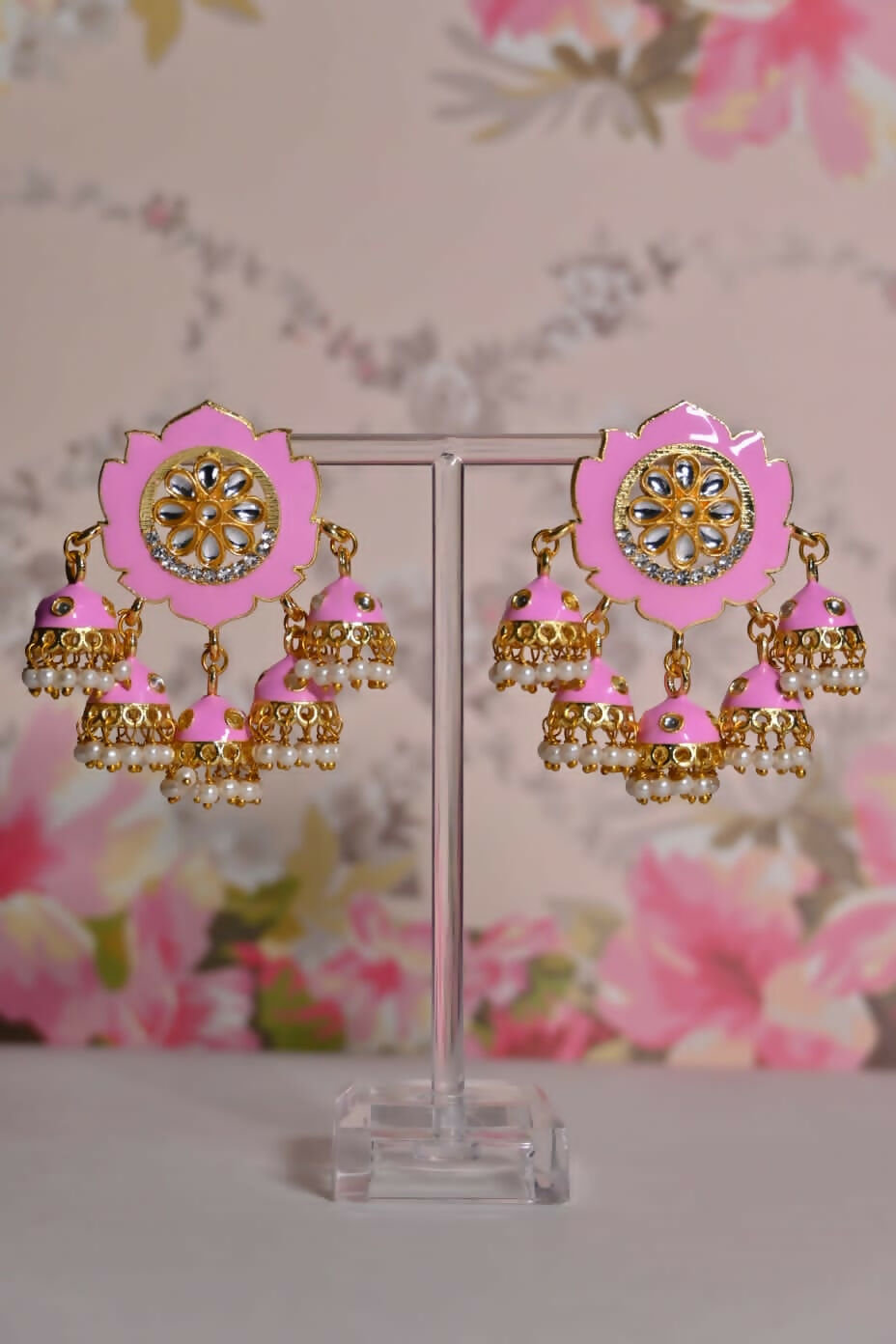 Pink Partywear Ethnic Jhumki Earrings By House of Ree - Swadesiicart