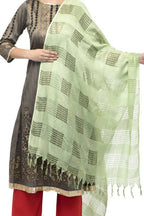 Mominos Fashion Moeza Window Design Pista Green Cotton Duppata | Grocsy