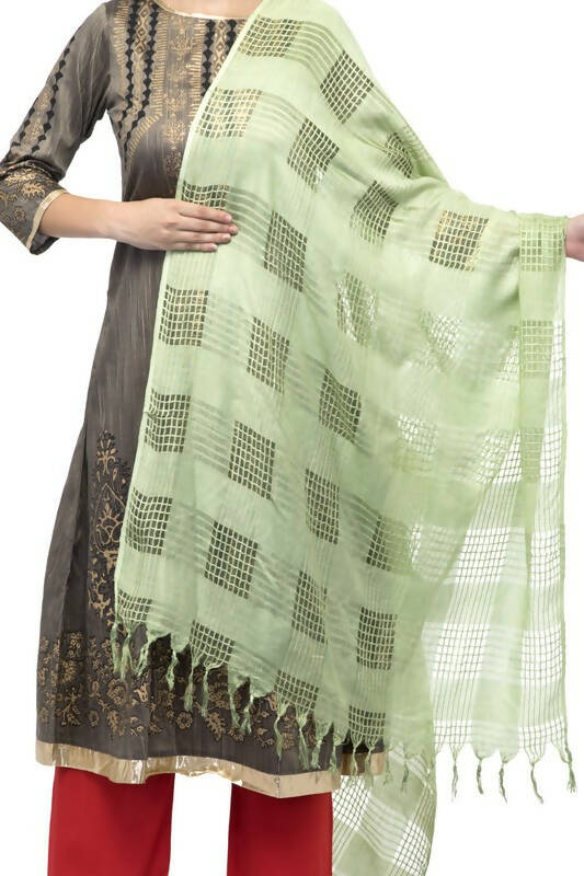 Mominos Fashion Moeza Window Design Pista Green Cotton Duppata | Grocsy