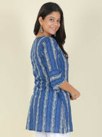 Aramya Blue Soft Cotton Striped Straight Kurta for Women | Grocsy