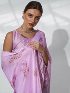 Pink Satin Shimmer Designer Printed Saree - Shezlin | Grocsy