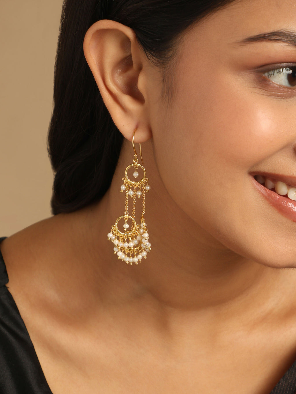 Nuyug 18k Golden Ring Pearl Drops Anti Tarnish Earrings | Grocsy