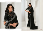 Black Crepe Satin Silk Sequence & Handwork Saree with Unstitched Blouse - Norita Saanjh | Grocsy