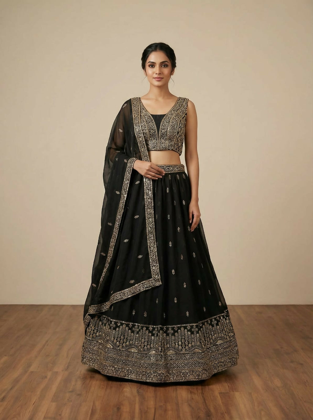 Lehenga Mart Designer Indian Wedding Lehenga Choli-Black | Grocsy