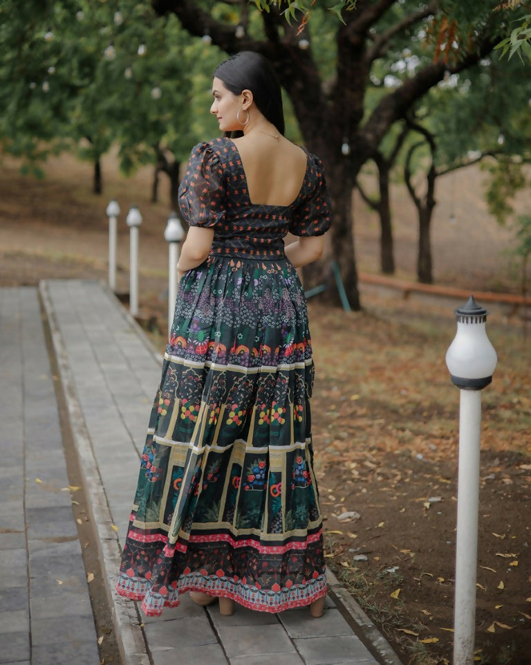 Jyoti Fashion Women's Black Heavy Digital Printed Pure Chanderi Anarkali Dress | Grocsy
