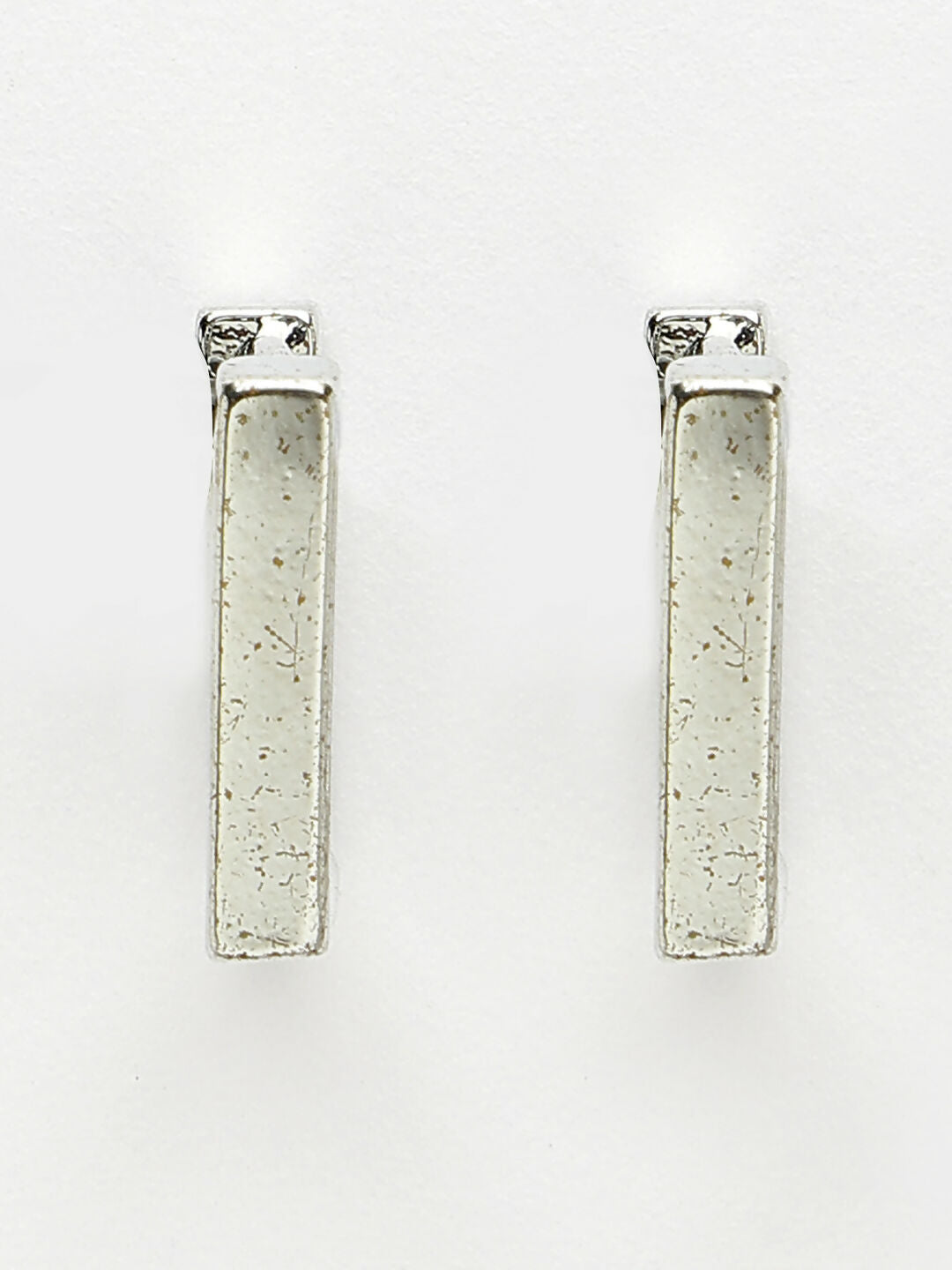 NVR Men's Silver-Plated Geometric Shape Stainless Steel Hoop Earrings