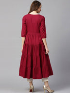 Yufta Women Maroon Embroidered Tiered Anarkali Kurta | Grocsy