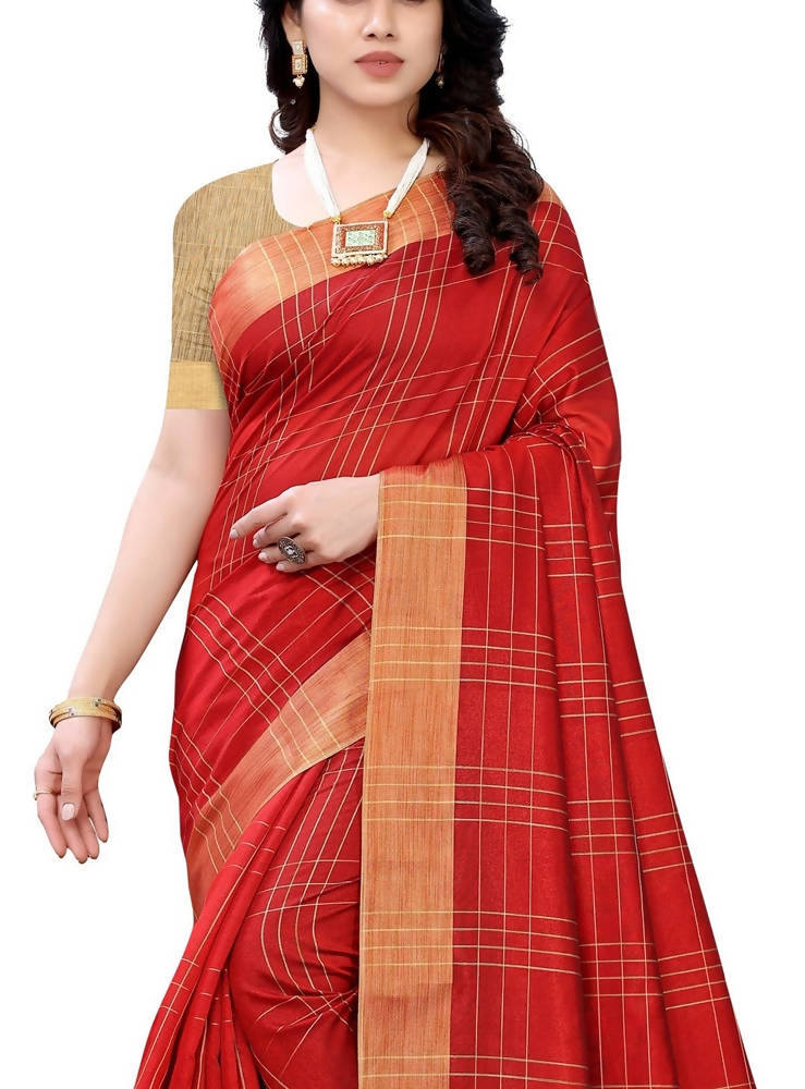 Vamika Red Cotton Silk Weaving Saree (Anaya Red) | Grocsy