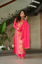 Joban Fashion Gajri Kurta Set Silk Sequins , Zari, Coding & Thread Embroidered work | Grocsy