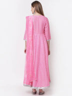Myshka Pink Color Cotton Blend Printed Anarkali Kurta With Dupatta | Grocsy