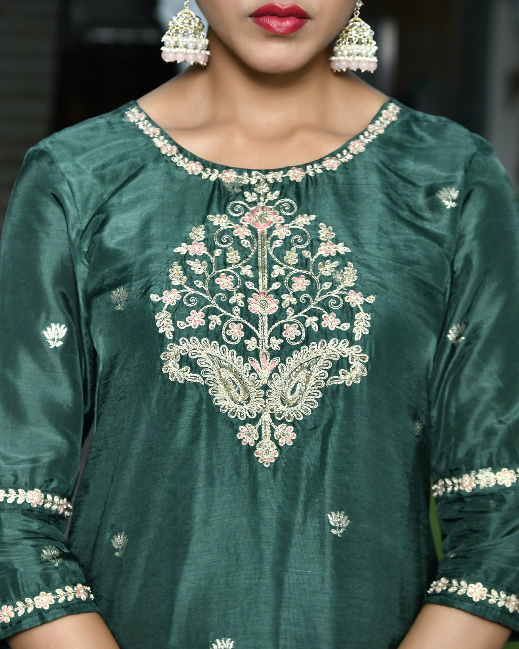 Vaasva Women's Silk Emboidered Solid Pant Set & Digital Printed Dupatta | Grocsy