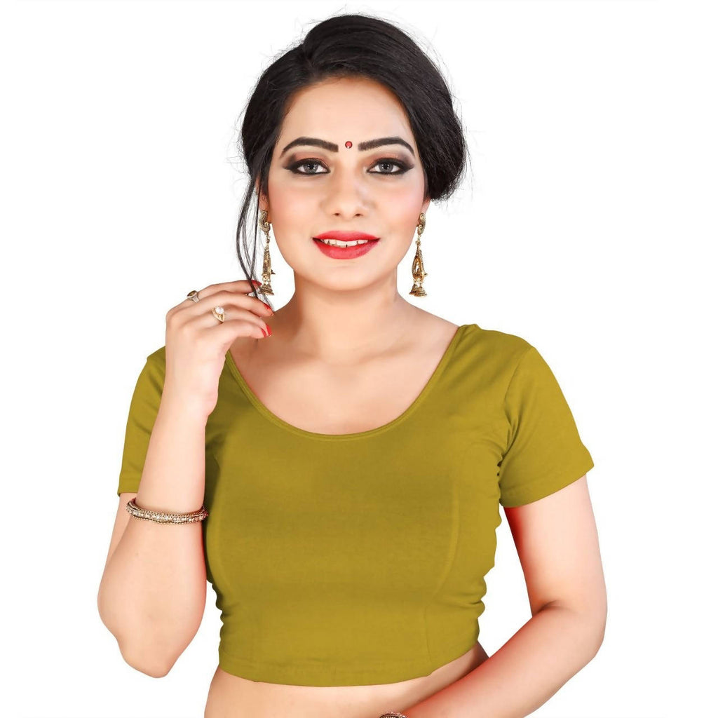 Vamika Mehandi Lycra Plain Blouse | Grocsy