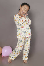Breathables Kids Cotton Turtle Print Co-Ord Night Suit – White & Multi-Color | Grocsy