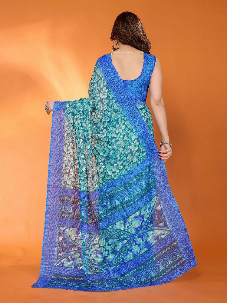 PR Fashion Blue Kota Doria Printed Saree | Grocsy
