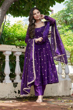 Lehenga Mart Designer Anarkali Suit With Kurta, Pant, Dupatta For Women-Violet | Grocsy
