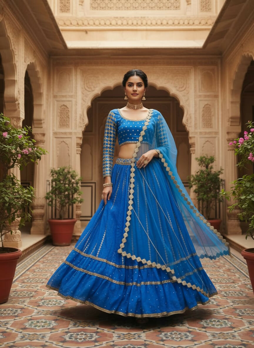 Lehenga Mart Designer Indian Wedding Lehenga Choli-Blue | Grocsy