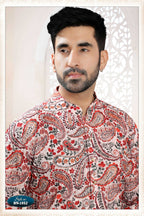 Joban Fashion Men's Cream Straight Rayon Thread And Sequence Embroidery All Over Kurta Set | Grocsy
