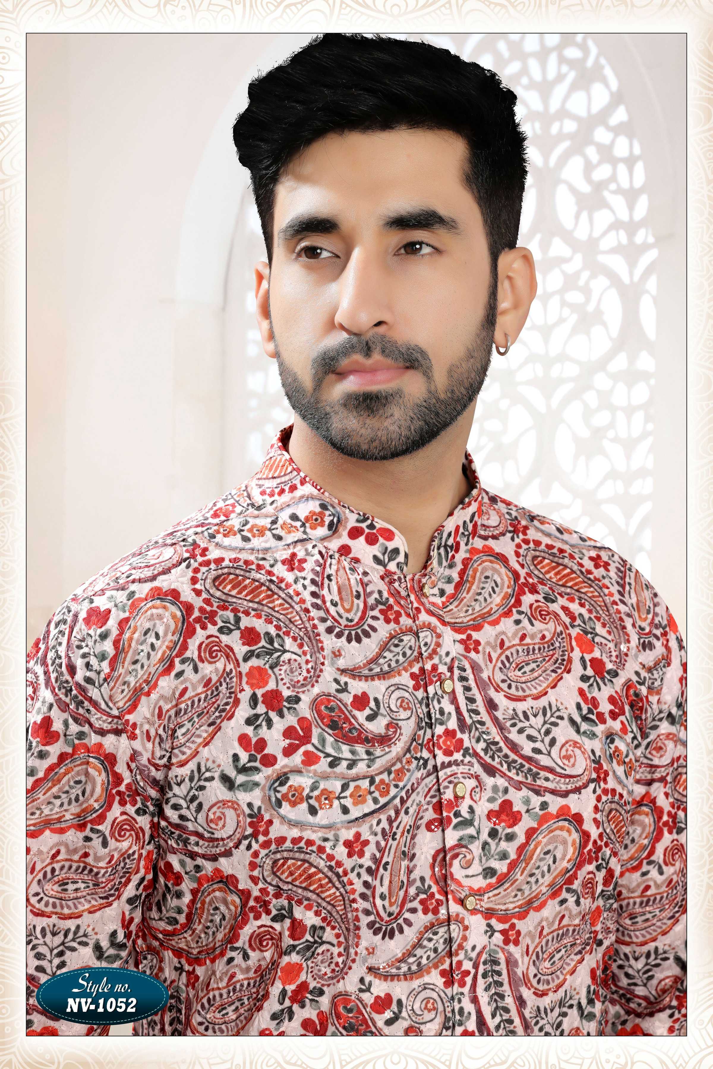 Joban Fashion Men's Cream Straight Rayon Thread And Sequence Embroidery All Over Kurta Set | Grocsy