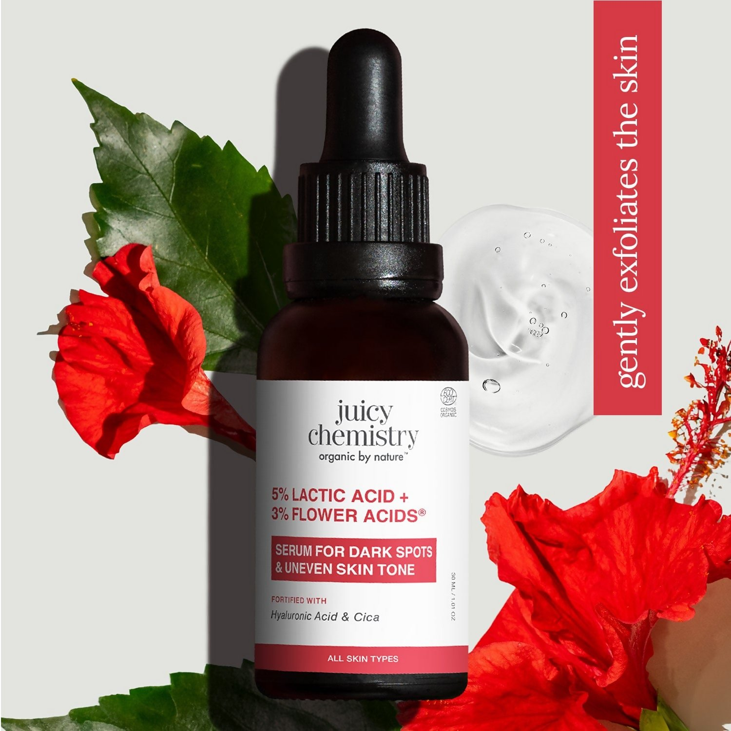 Juicy Chemistry 5% Lactic Acid + 3% Flower Acids Face Serum | Grocsy