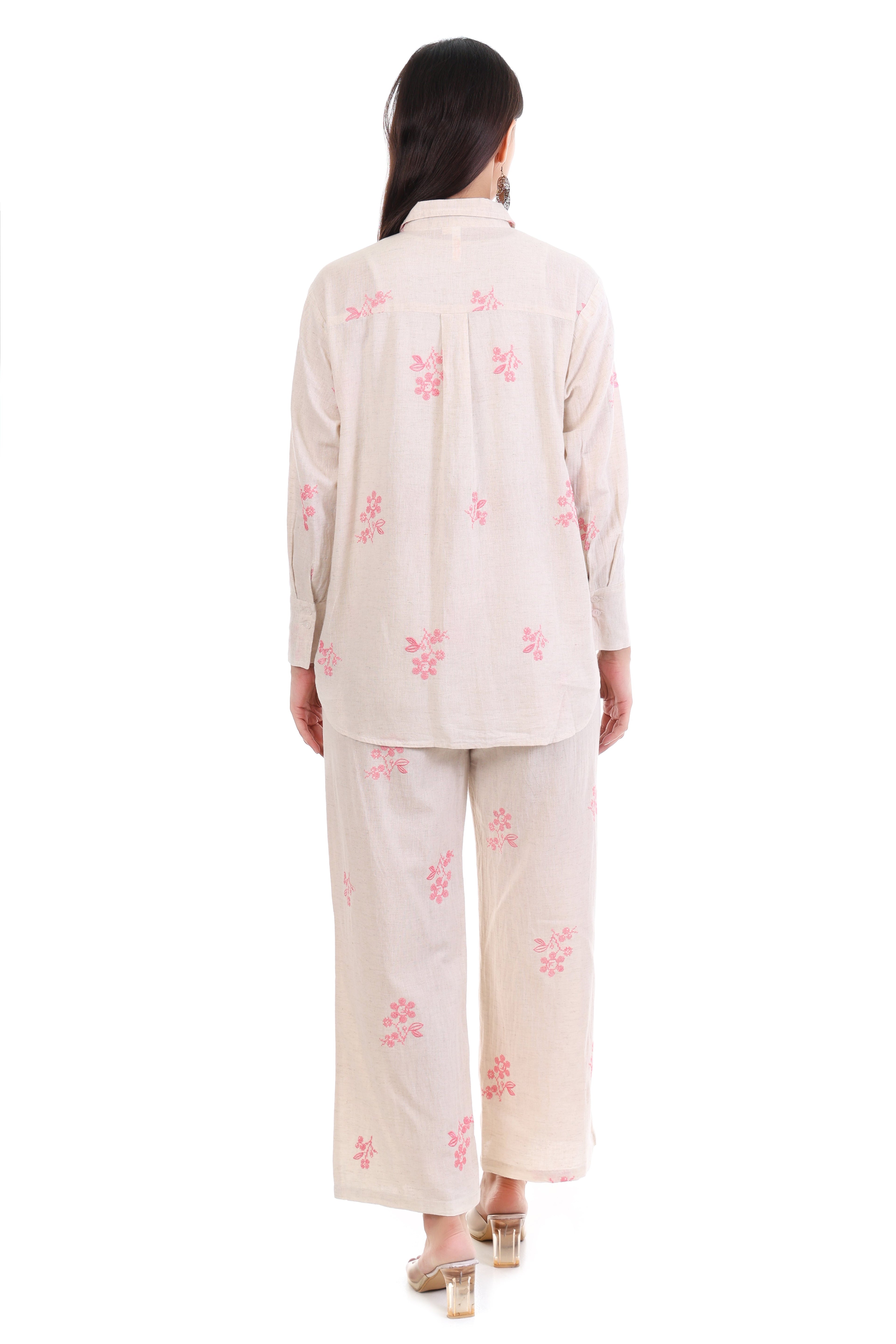Jaitra Apparels Off White Embroidered Premium Pure Cotton Co-Ord Set For Women | Grocsy